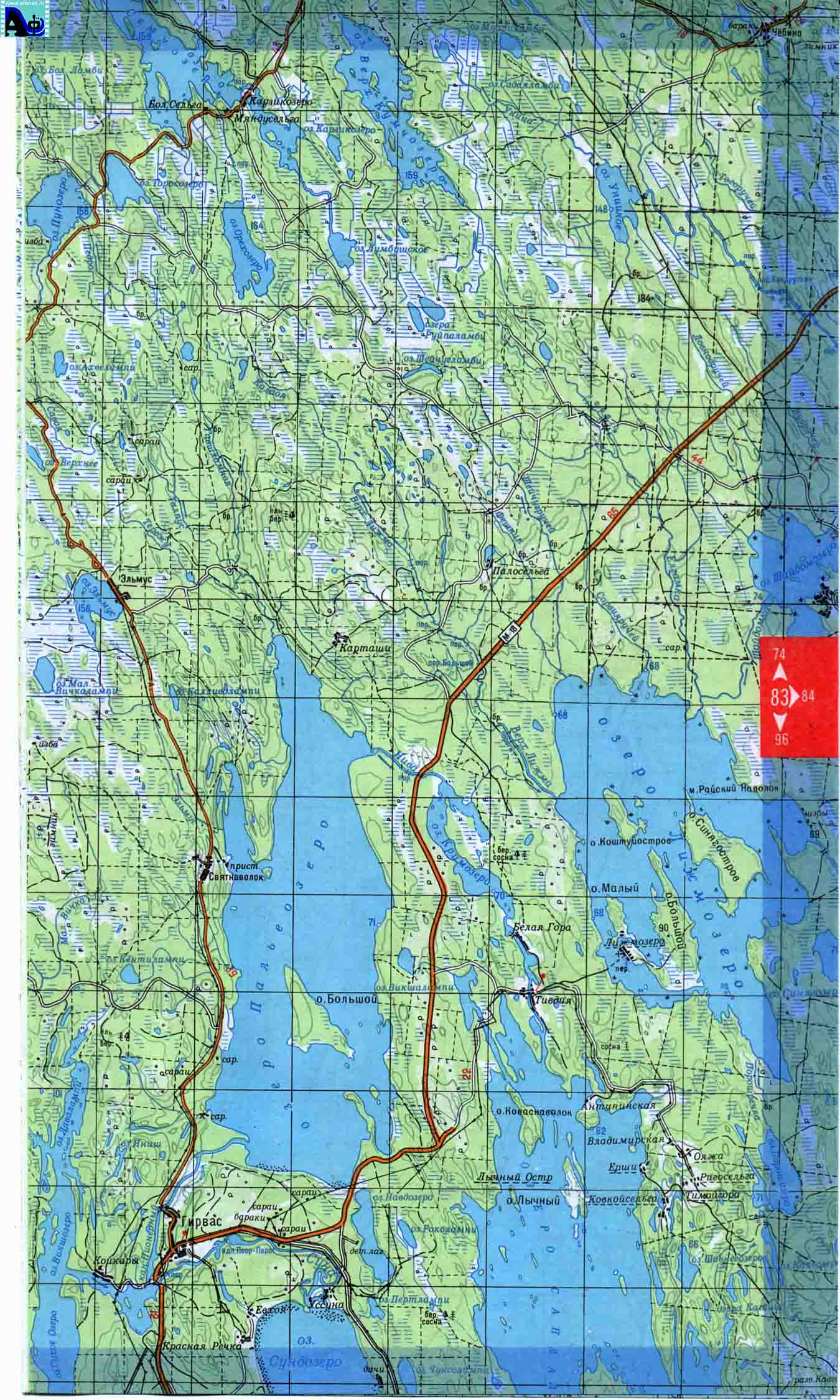 Карта глубин озера Сандал Карелия